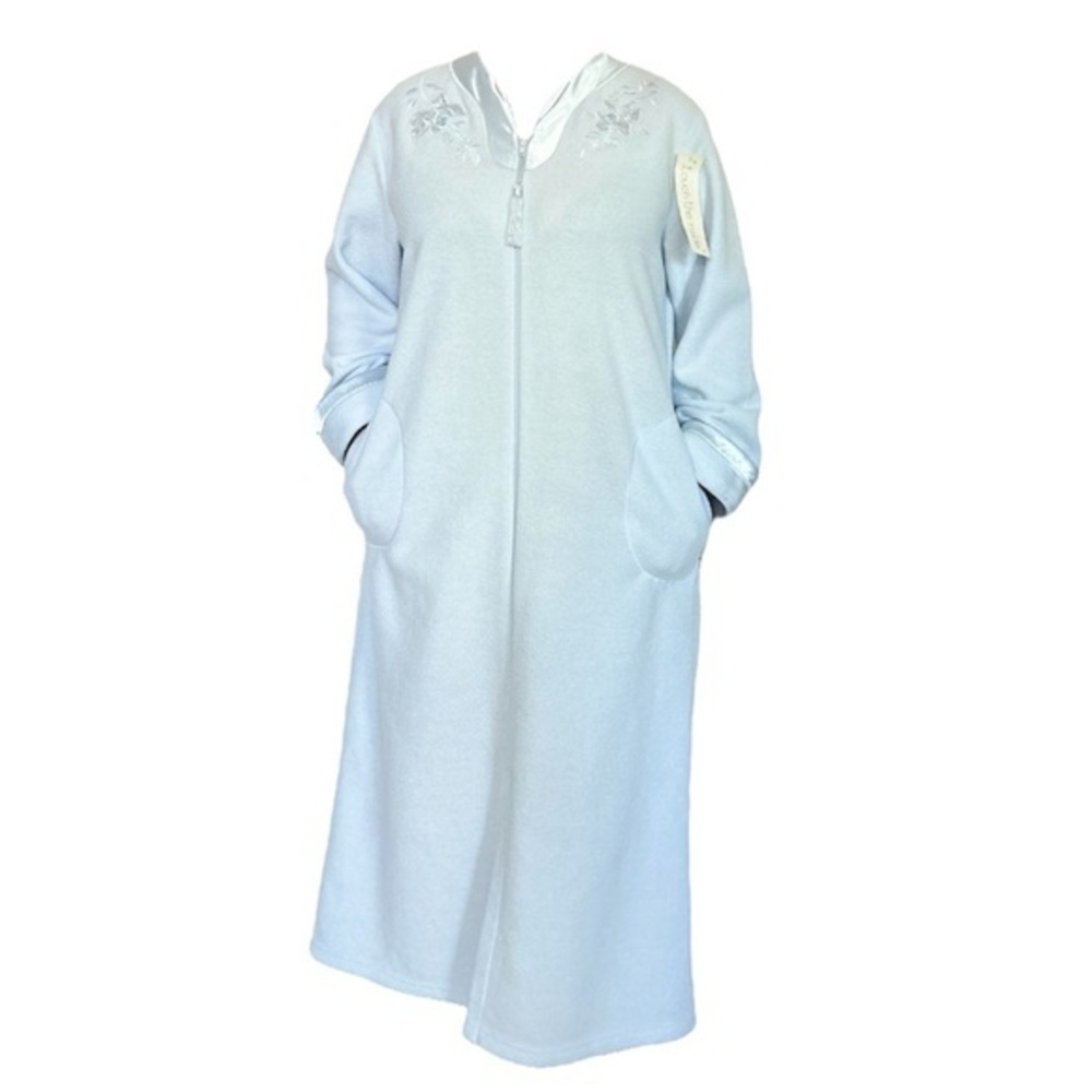 Miss Elaine Long Robe with Long Sleeves, Blue, Medium